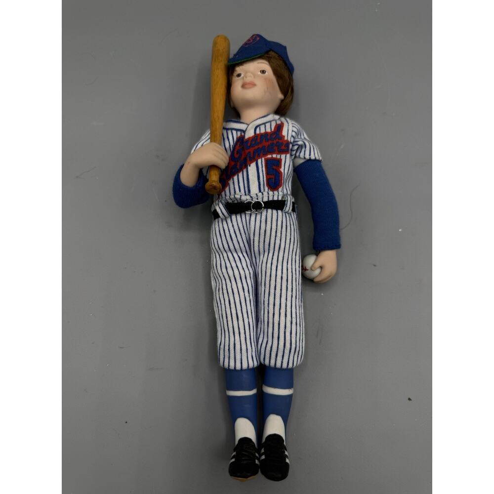 Vintage Baseball Player Doll Grand Slammers #5 Porcelain Figure w Bat Ball Hat